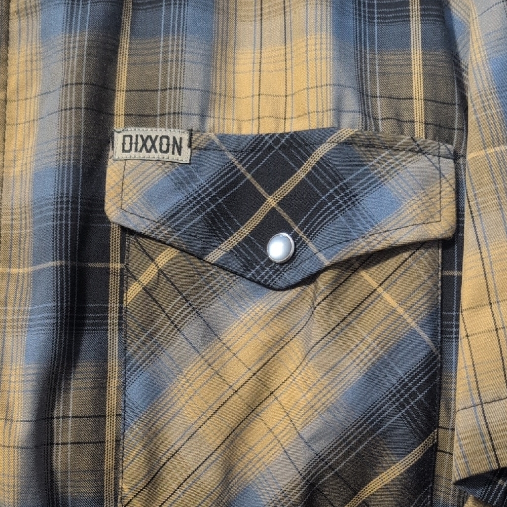 DIXXON THE KID Short-Sleeve Plaid Button-Down Shirt in Tan and Black - Picture 3 of 4